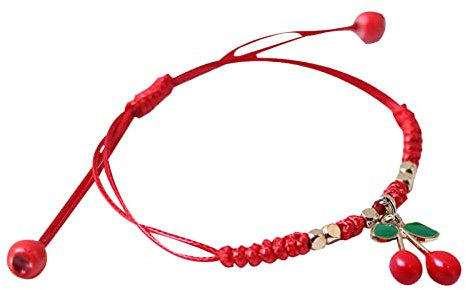 KAREN66 Armband Damen Armschmuck Rote Schnur Paar Armband Weiblich DIY Erdbeere Kirsche Handschnur Zopf Boudoir Kinder Student Geschenk Schmuck (B, One Size)