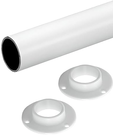 Gedotec Kleiderstange Wandmontage rund | 1 Set Garderobenstange mit 2 Stk Schrankrohrlager Weiß matt | POLE | Möbelrohr Stahl 1200 mm Länge Ø 25mm - 60 kg Tragkraft | Kleiderstange Wand