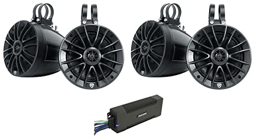 Rockville UT65B 6.5 UTV Tower Speaker 2-Pairs with Kicker 48PXA10005 Amp