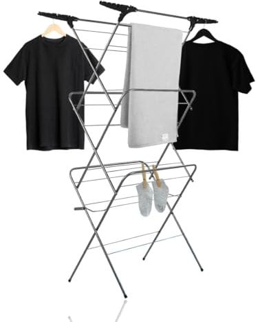 PaMeer 3 Tier Clothes Airer, Indoor and Outdoor Clothes Drying Rack with 20m Washing Line Drying Space, Flat Foldable for Compact Storage