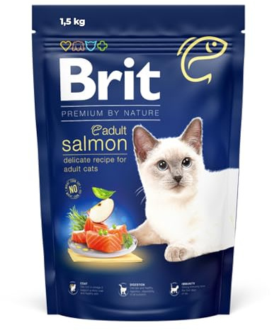 Brit Premium Trockenfutter mit Lachs für Erwachsene Katzen, 1,5 kg | Unterstützt Harnwege & pH-Balance, leicht verdaulich, mit Lachs, ausgewogen, für ausgewachsene Katzen, fördert Haut & Fell