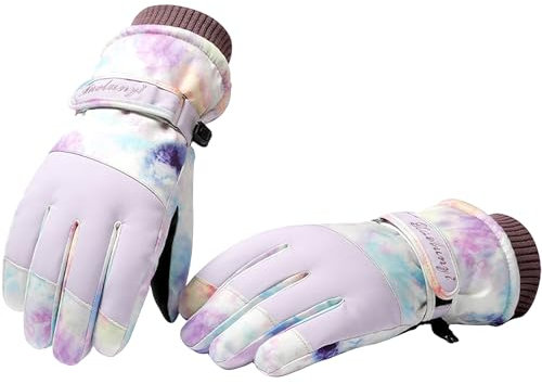 LEcylankEr Skihandschuhe für Damen, Touchscreen-Winterhandschuhe, Wasserdicht Snowboard Handschuhe, Modische Warme Sporthandschuhe mit Muster (Graffiti - Sternfluss)