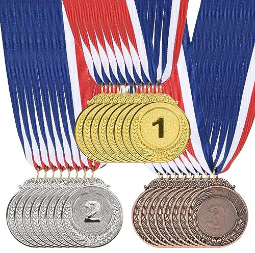PATIKIL 24Stk Gold Silber Bronze Preis Metalle 2 Stil Preis Medaillen 1. 2. 3. Preise mit Farbband für Team Spiele Sportliche Wettkämpfe