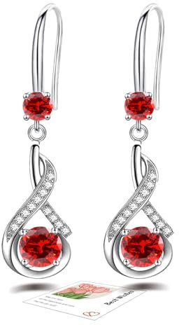 Red Drop Earrings for Women Dangling, Sterling Silver Dangle Earrings Red Earrings Hypoallergenic Dangly Earrings Mothers Day from Daughter Son Kids Mothers Day Gifts for Mum Jewellery Gift