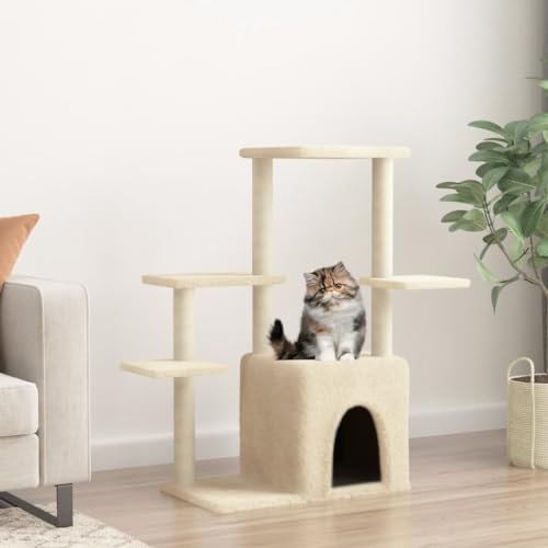 GuyAna Kratzbaum mit Sisal-Kratzsäulen Creme 97,5 cm Kratztonne FüR Katzen