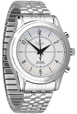 St. Leonhard Armbanduhr: Sprechende Seniorenuhr mit Funk, filigranes Ziffernblatt, versilbert (Damen Armbanduhr, Seniorenuhr mit Zeitansage, LED Anzeige)