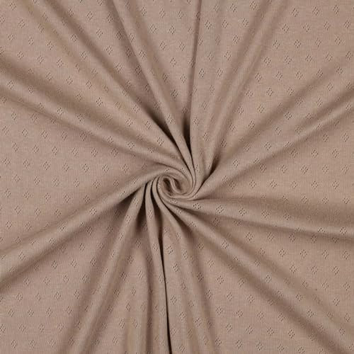 0,5m Pointoille-Stoff Feinstrick-Jersey Baumwollstoff Oeko-Tex Feinstrick Ajour Lochmuster, Farbe:beige