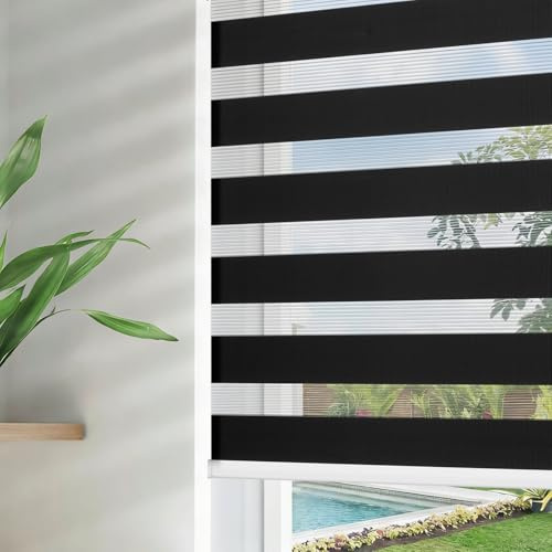 Joydeco Schwarze, durchsichtige Zebra-Jalousien für Fenster, Sichtschutz, Lichtfilterung, 78,7 cm breit, zweilagig, für Zuhause, Büro, Schlafzimmer, 78,7 cm B x 190,5 cm H