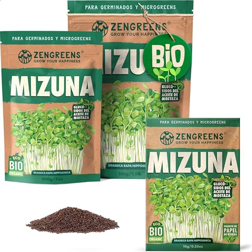 ZenGreens® Semi di mizuna biologico - Scegli tra 200g e 500g | germogli e microgreens - per vassoio e germogliatore a piani - alta germinabilità - raccolta in pochi giorni