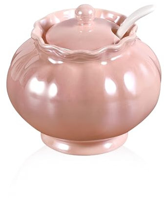 Ursword Schillernde Zuckerdose mit Deckel, Porzellan Salzdose mit Löffel, 266 ml, Zucker Behälter für Kaffeebar, Salzbox, Zuckerbehälter für Gewürze, Gewürze, Soße