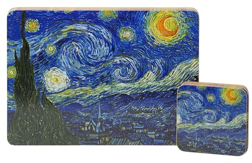 Lot de 4 sets de table et dessous de verre à couverture rigide Motif Van Gogh