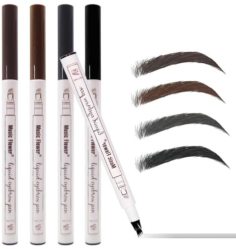 4 Pcs Waterproof Brow Pencil with Micro-Fork Tip, Wasserfester Langanhaltender Dark 4 Micro-fork Tip Brow Pencil Microblading für 3D Eyebrow Augen-Make-up (4 Farbe)
