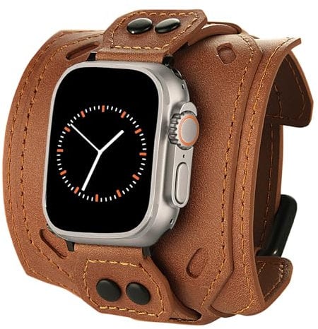 VIQIV Leather Band Compatible with Apple Watch 45mm for Men 44mm 42mm 41mm 40mm 38mm 46mm 49mm SE Bands Women, Cuff Bracelet Wide Sport Straps Wristband for Iwatch Series 10 9 8 7 6 5 4 3 SE SE2 Ultra