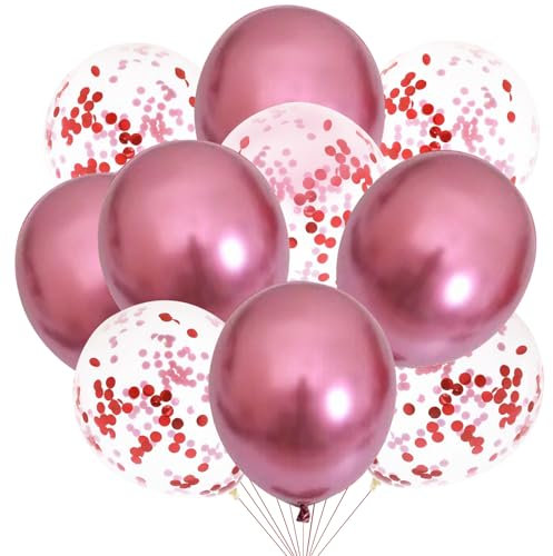 KOBOKO Set di 10 palloncini rosa, per compleanno, ragazza, rosa, palloncini con coriandoli, colore rosso, per compleanno, con elio, rosa, per matrimonio, decorazione di compleanno