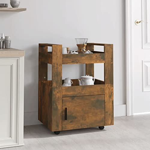 Carrito de Cocina Madera contrachapada Roble Ahumado 60x45x80cm,Carro de Cocina con Estantes y Cajón Solución de Almacenaje para una Cocina Organizada Carritos utilitarios