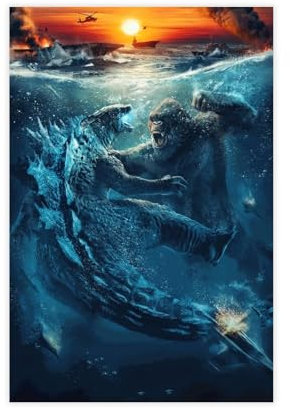 Godzilla Vs Kong Poster 2021 American Monster Film Cover Schlafsaal Schlafzimmer Wandkunst Deco Poster Leinwand Poster Wandkunst Dekor Druck Bild Gemälde für Wohnzimmer Schlafzimmer Dekoration 30,5 x