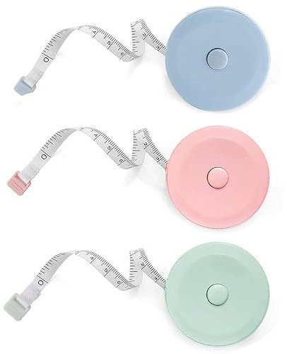 KISUOMAOYI 3 PCS 60inch/150cm Measuring Tape for Body Measurements, Retractable Sewing Fabric Tailors Tape Measure Dual Sided for Measure Length, Chest, Waist(Green & Blue & Pink)