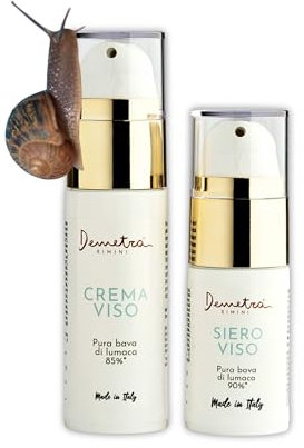 Demetra Travel Kit 2 in 1 – Crema Viso 85% + Siero Viso 90% con Bava di Lumaca e Acido Ialuronico -(30ml e 15 ml) travel size
