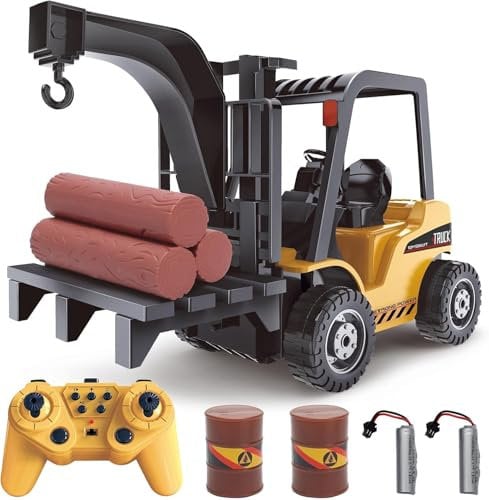 Mostop Carretilla elevadora RC, 1/18 juguete de carretilla elevadora teledirigida con luz/sonido, dos baterías recargables y cargador, La carretilla elevadora adecuada para niños y niñas regalos