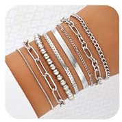 TOFBS Armband Damen 8Pcs Elegantes Luxus Set Zeitlose Mode Armbänder Verstellbare Passform Ideal für Den Alltag Oder Besondere AnläSse Geschenk(Silber)