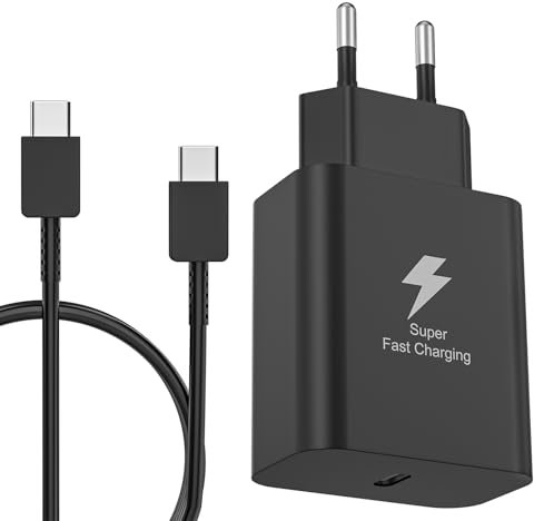 Samsung 25W USB C Ladegerät für Samsung Galaxy A16/A15/A15 5G/A55/A55 5G/A25/A25 5G/A35/A34/A05S/A54/A54 5G/S24/S23/S22/S21/S20fe/S10/A52/A51/A34/A33/A13, Ladegerät USB C 2M Kabel (Schwarz)
