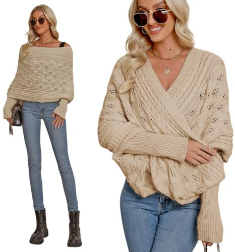 Huamengyuan Pullover Schal mit Ärmeln für Frauen Gestrickter Zopfmusterschal Gestrickter Zopfmuster-Umhang Multifunktionaler Schal Pullover mit Ärmel Unisex Lange Wraps Schals Mode Winterschal Damen