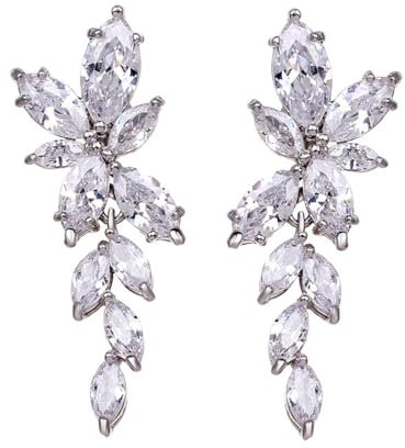 FFWTPY Elegante Kaskade Zirkonia Ohrringe Lang Hängend Tropfen Kristall Schmuck Hochzeit Braut Accessoire