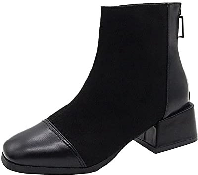 Gamba Larga Stivali Alti Al Ginocchio Donne Rotondo Midheel Scarpe Elastiche Moda Punta Cerniera Stivali Brevi Donne Stivali Stivali Vitello Per Le Donne Uk, Nero , 40 EU