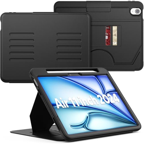SEYMAC Coque pour iPad Air 11 Pouces 2024 M2, Coque pour iPad Air 6ème génération, Couvercle Magnétique Fort avec Fonction de Sommeil/Réveil et 5 Angles de Support, Support pour Stylet, Noir