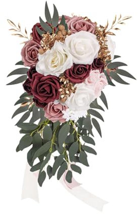 Harilla Hochzeitsstrauß in Tropfenform, rustikaler Wurfstrauß, Elegante Zeremonie, künstliche Blumen, Tropfenform, Wasserfall, Hochzeitsblume, künstlich, Style B