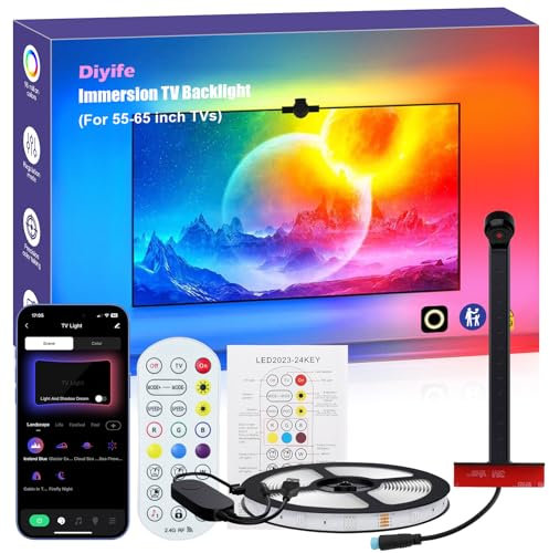 Diyife Tira LED Adecuado para TV, [Sensores AR] Luces LED TV Retroiluminación, 4M,RGB Luces LED Habitación, Control de App/Buletooth/Control Remoto, para TV de 55 a 65 Pulgadas,