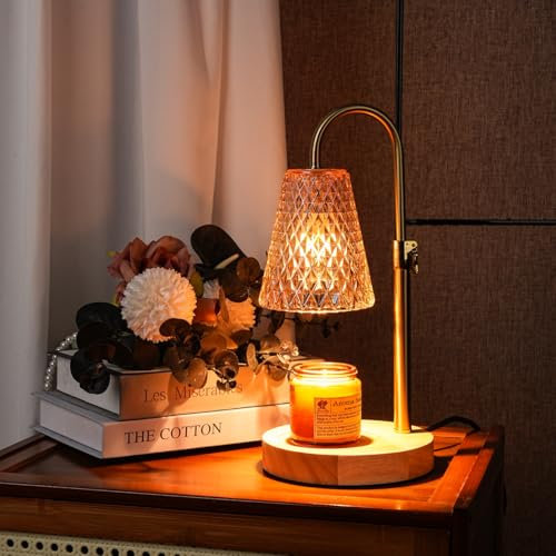 Candle Warmer Lamp with Timer - Electric Dimmable Melter for Wax Jar Candles, Height Adjustable Flameless Burner, Glass Lampshade with 2 Bulbs, Elegant Home Decor and Gift for Women