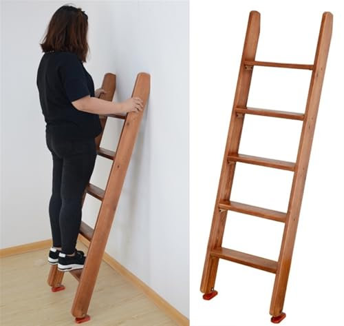 MBXLDGFD Escalera de Madera para literas, de 7 peldaños, con herrajes y tapete de Goma, para lofts o dormitorios. Diseño Seguro y en Forma de S para Adultos, niños y Ancianos (marrón Oscuro, 110 cm).