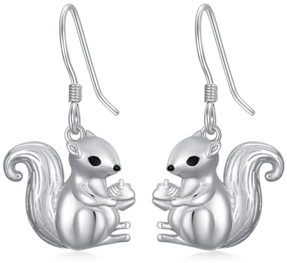 ROMANTIC WORK Eichhörnchen-Ohrringe, Sterlingsilber, Eichhörnchen-Hängeohrringe für Mädchen, Schmuck, Geschenk für Frauen, Eichhörnchenliebhaber