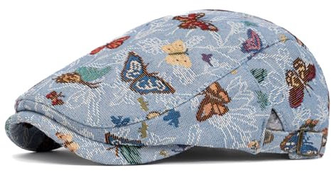 Quanhaigou Herrenmütze Ivy Gatsby Newsboy aus Baumwolle, flach, verstellbar, Irish Cabbie Ivy Driving Hunting Cap, Schmetterling blau, Einheitsgröße