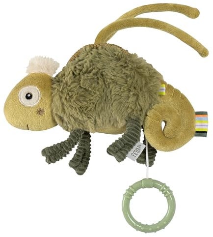 Fehn Mini-Spieluhr Chamäleon – Kuscheltier & Einschlafhilfe: Aufzieh-Spieluhr mit sanfter Melodie Schuberts Wiegenlied beruhigt in jeder Situation – für Babys und Kleinkinder ab 0+ Monaten