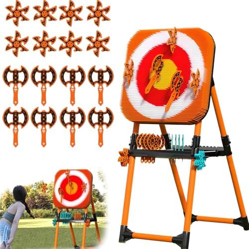 Hand Axe and Dart Throwing Set with Metal Frame and Foldable Storage for Backyard Outdoor Games