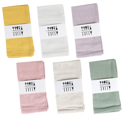 SUPAWAY 6er Set Stoffservietten Leinenservietten Wiederverwendbare Servietten Stoff Leinen Tuch Abwaschbare Dinner Stoffservietten Baumwolle 40x40cm für Veranstaltungen und Heimgebrauch (6 Farben)