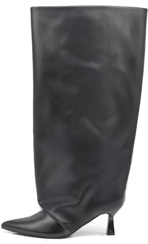 IF Stivali alti da donna tacco fine Punta affusolata tacco kitten heel gambale slouchy X8447 Nero N.37