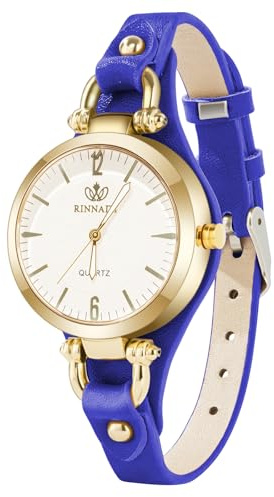 OFFCUP Montres Femme, Montre Bracelet en Cuir Fin Diamant Élégant, Montre à Quartz Analogique Mode Design Cadran avec Grands Chiffres Arabes Cadeaux Classiques pour Femme, Bleu
