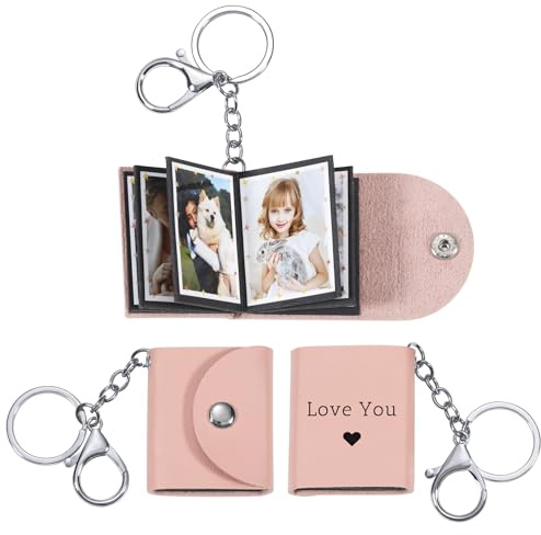OTXIXTO Personalisiertes Mini Fotoalbum Schlüsselanhänger Benutzerdefiniertes Fotoalbum aus Leder mit 10 Bildern Gedenkgeschenk für Paare und Freunde