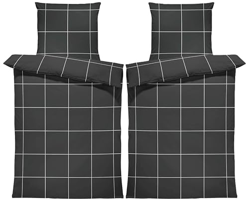 one-home 4 teilig Bettwäsche 135x200 cm Karomuster kariert Biber Winter Flanell Baumwolle