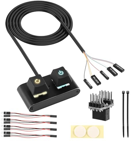 Silkwish Desktop-Computer Power Switch, PC Power Button, Gehäuse zubehör Externer PC/ATX-Schalter mit LED-Licht, Computer Switch Verlängerungskabel für Computer Motherboard (2 M, Schwarz LED)
