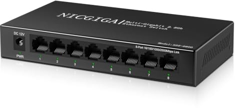 Switch Ethernet 8 Puertos 2.5Gb No Gestionado con 8 Puertos Base-T 2.5Gbps. Switch de Red NICGIGA 8 Puertos 2.5G para NAS/PC 2.5Gbps, Router WiFi6, Ap Inalámbrico. Diseño sin Ventilador.