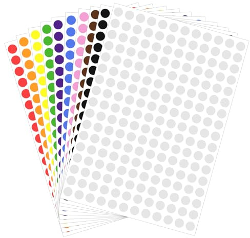 2040 Stück Bunt Runde Klebepunkte 10mm unktaufkleber Markierungspunkte | Etiketten Farbige Punkte Selbstklebend Punktaufkleber Markierungspunkte für DIY Kalender Planer Basteln Büro Zuhause Schule