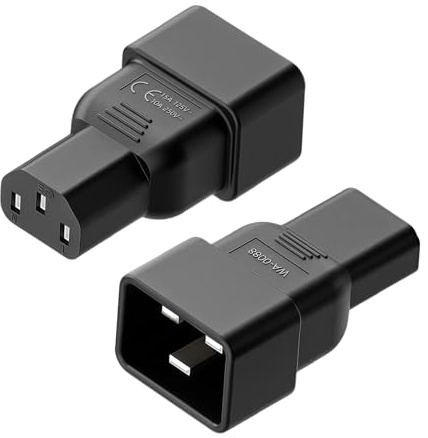 2 Stück IEC-Stecker C13 auf C20 AC Adapter, Buchse Versorgungskonverter | 3-poliger Stecker auf 3-polige, 10A 250V IEC320 Männlich Heavy Stromadapter für Server PC Monitor Drucker Haushaltsgeräte