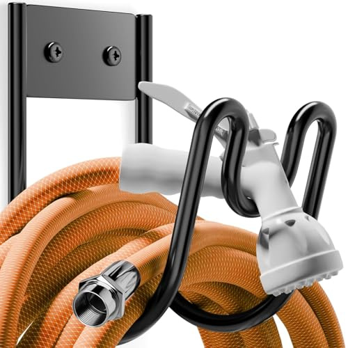 Garden Hose Holder Wall Mounted Metal Hose Pipe Hanger with Fittings - Metal Hosepipe Holder for Wall Storage - Outdoor Mounted Garden Hosepipe Hook with Fittings