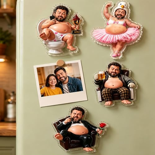Personalised Face Squishy Belly Fridge Magnet, Father's Day Custom Funny Fridge Magnets Gifts Sensory Anti-Collision Fridge Magnets with Soft Squeeze Dad Belly Squishy Stress Balls Gift for Dad