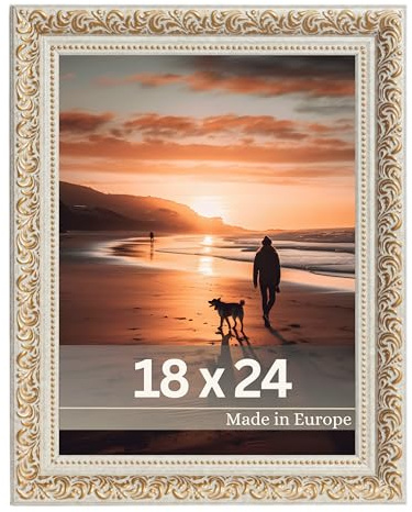 VictoR vintage Bilderrahmen „Rubens“ in 18x24 cm gold beige | Leiste: 30x20mm - Echtglas - Fotorahmen barock - antik - Bilderrahmen 18x24 gold