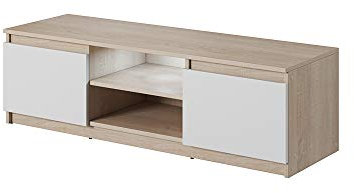 Selsey Permys - Fernsehschrank/TV-Lowboard in Matt 120cm (Sonoma Eiche/Weiß Matt, mit LED)